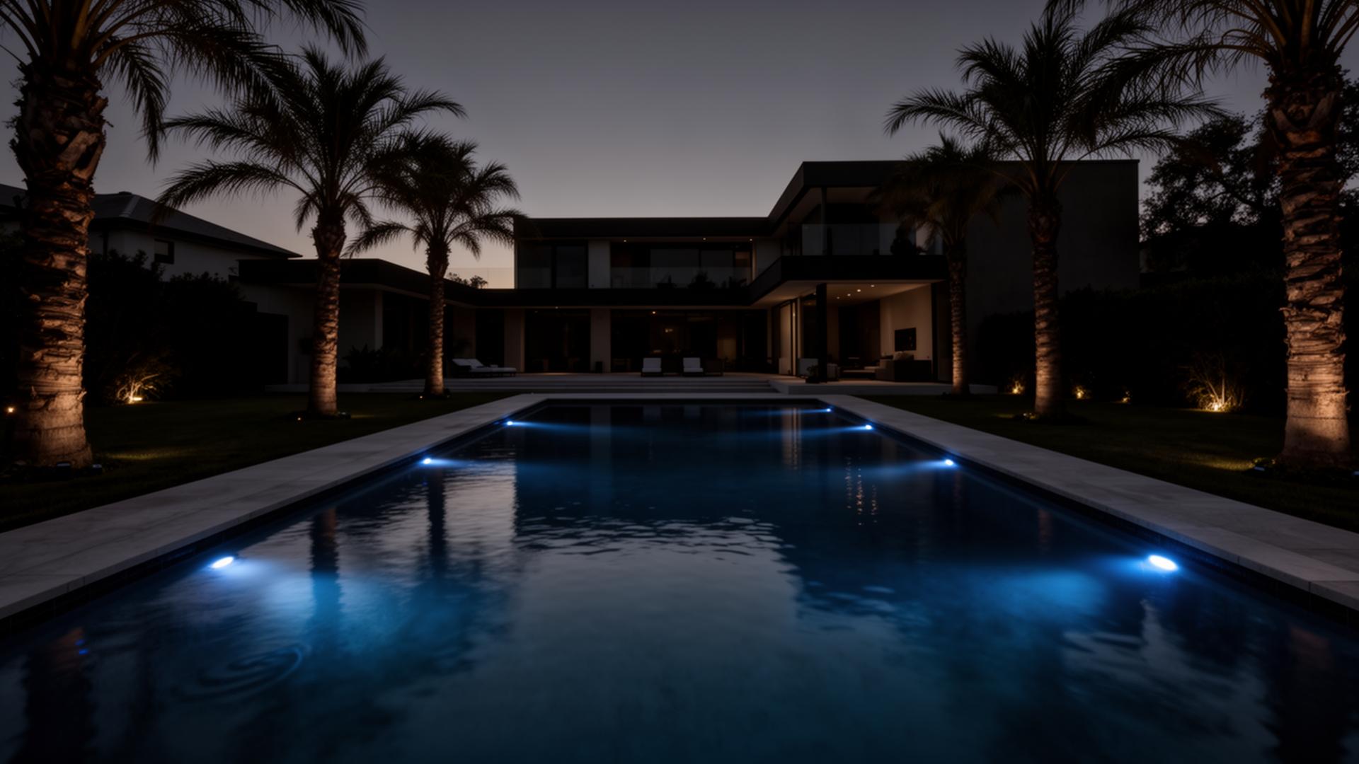 Luxury custom pool at dusk