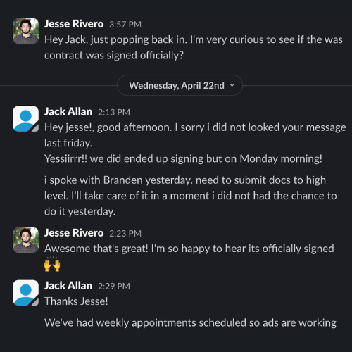 Client testimonial screenshot
